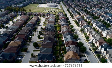 Aerial View Of Subdivision Homes In Vaughan Ontario Royalty-Free Stock Photo #727676758