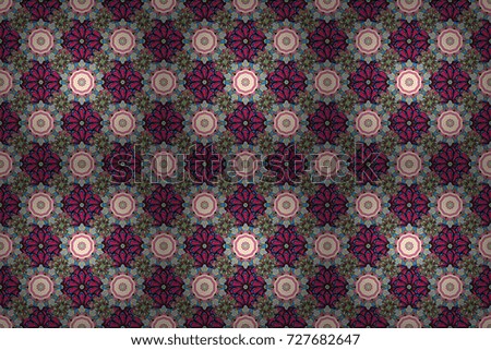 Seamless pattern with bright flowering carpet of plants on a black, pink and blue colors.