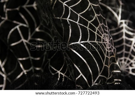 Fabric Cobweb Texture Halloween Decoration Closeup Black Cloth
