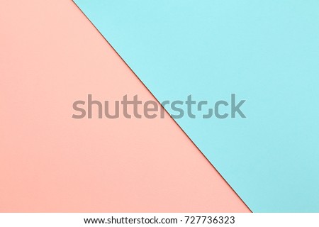 Abstract geometric water color paper background in soft pastel pink and blue trend colors with diagonal line. Royalty-Free Stock Photo #727736323