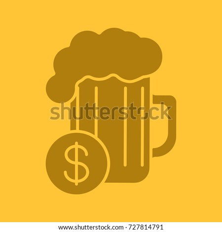 Buy beer glyph color icon. Silhouette symbol. Beer glass with dollar sign. Negative space. Raster isolated illustration