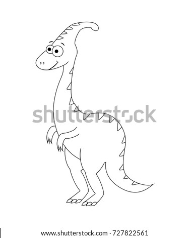 Colorless funny cartoon pararsaurolophus. Vector illustration. Coloring page. Preschool education. 