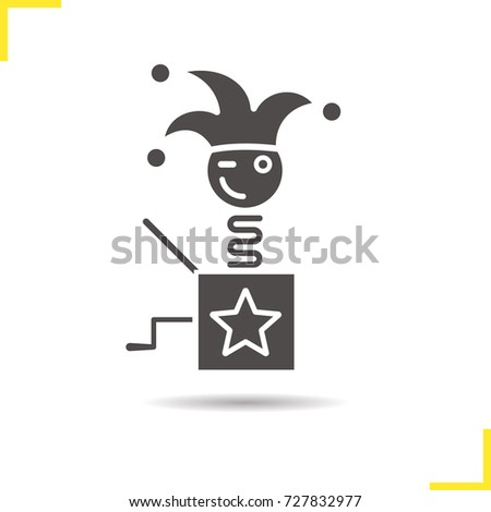Jack in the box glyph icon. Drop shadow silhouette symbol. Winking clown. Jester toy. Negative space. Raster isolated illustration