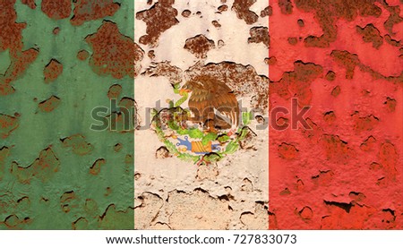 Flag of the Mexico, at the faded and  rusty background. Concept photo