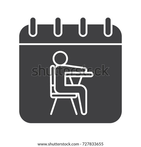 September 1st glyph icon. Silhouette symbol. Calendar page with student. Negative space. Raster isolated illustration