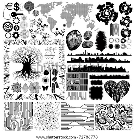 Collection of various theme and design isolated vector elements. All shapes and patterns are drawn manually, without using tracing command. eps8 vector Royalty-Free Stock Photo #72786778