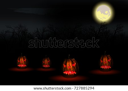Scary Halloween pumpkins isolated on a black background.