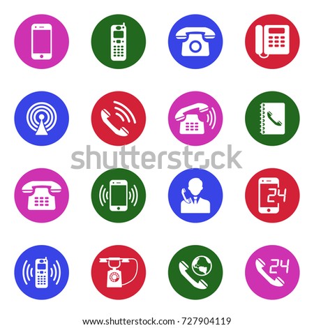 Phone Icons. White Flat Design In Circle. Vector Illustration. 