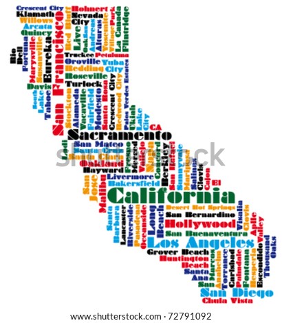 abstract word cloud based vector map of california state Royalty-Free Stock Photo #72791092