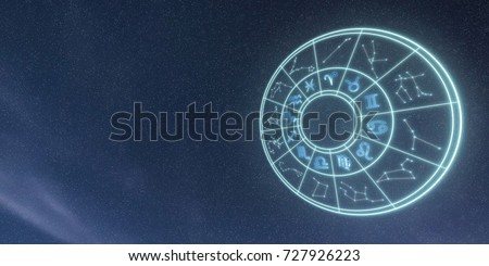 Light symbols of zodiac and horoscope circle, astrology and mystic signs
