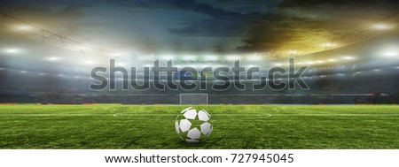 stadium with fans the night before the match . 3d ball Royalty-Free Stock Photo #727945045