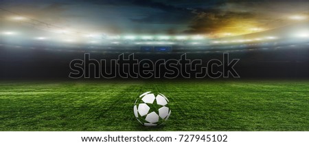 On the stadium. abstract football or soccer backgrounds 3D ball Royalty-Free Stock Photo #727945102