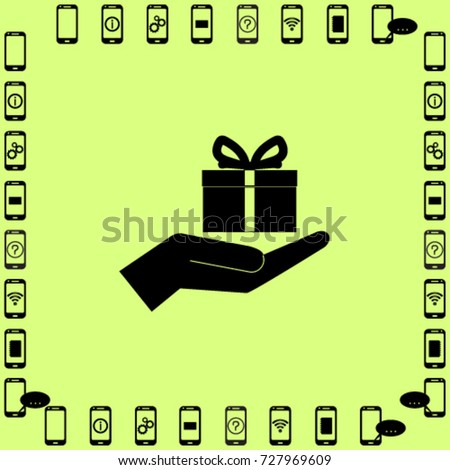 Gift in the hand icon, present vector illustration