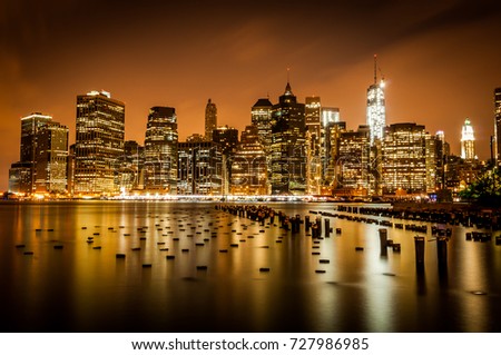 View of downtown Manhattan from Brooklyn during high tide