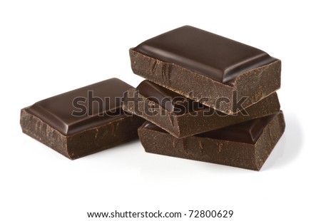 Chocolate pieces isolated on white, cleaned and retouched photo. Clipping path included. Royalty-Free Stock Photo #72800629