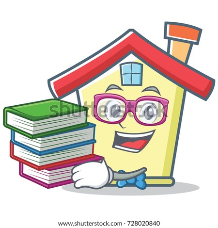 Student with book house character cartoon style