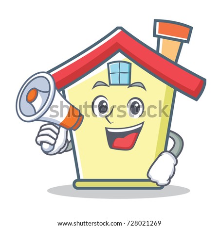 With megaphone house character cartoon style