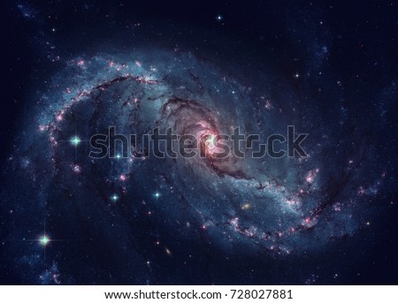 Stellar Nursery in the arms of NGC 1672. NGC 1672 is a barred spiral galaxy located in the constellation Dorado. Retouched image. Elements of this image furnished by NASA. Royalty-Free Stock Photo #728027881