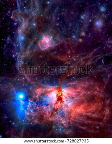 The spectacular star-forming region known as the Flame Nebula, or NGC 2024, in the constellation of Orion. The Flame Nebula is include the Horsehead Nebula. Elements of this image furnished by NASA.