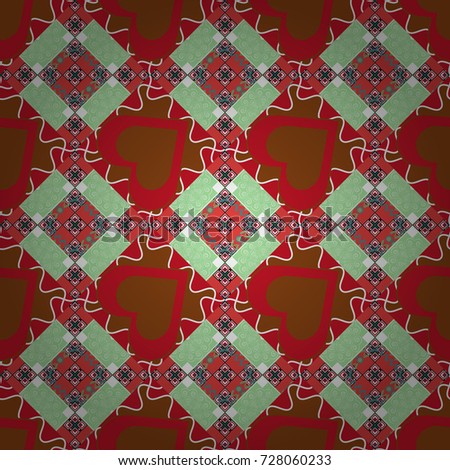 Vector Bright Zentangle. Colorful Pattern for Wallpaper, Textile, Linen, Curtains. Orient seamless pattern. Vintage Abstract Ornament with Tiles and Rhombus in red, brown and green Colors.