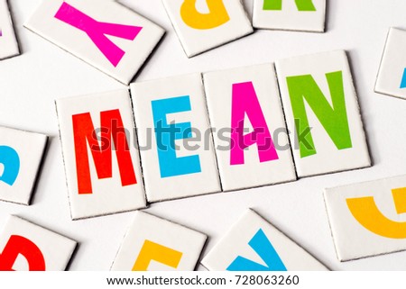 word mean made of colorful letters on white background