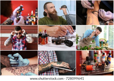 Collage with stylish tattooed men