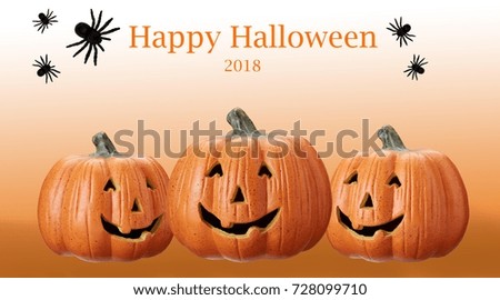Happy Halloween three pumpkin head jack lantern isolated on white background