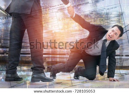 Double exposure rich man hands reaching out to help unsuccess businessman,Help concept,business concept