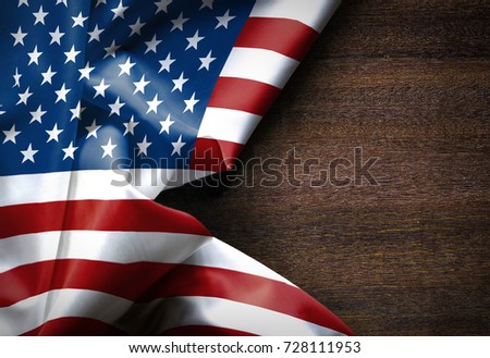 Waving American flag united states of america on wood texture , background