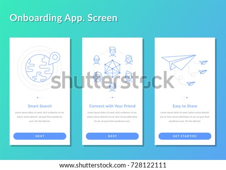 Onboarding screen walkthrough app register splashscreen vector illustration Royalty-Free Stock Photo #728122111