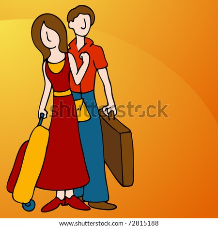 An image of a man and woman with luggage.