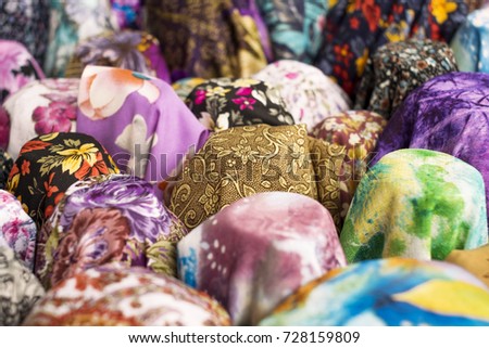Background and texture of colors and pattern of fabric in store.