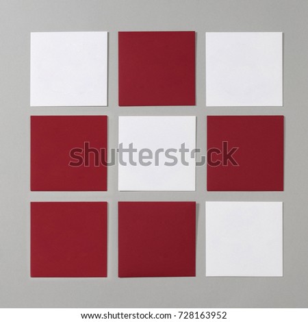 Red white and gray color mock-up of stationery, a template for brand identification on a background. For presentations and portfolio of graphic designers. Envelopes, sheets of paper