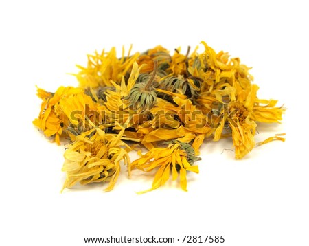 dry calendula or pot marigold flower on a white background