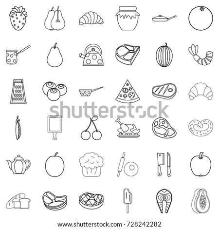 Croissant icons set. Outline style of 36 croissant vector icons for web isolated on white background