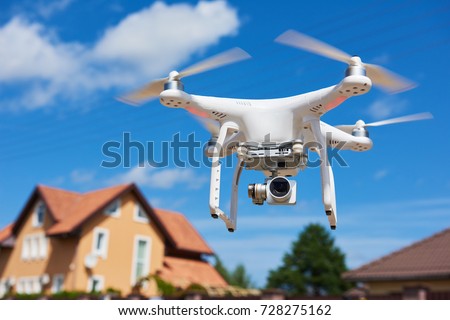 drone usage. private property protection or real estate check Royalty-Free Stock Photo #728275162