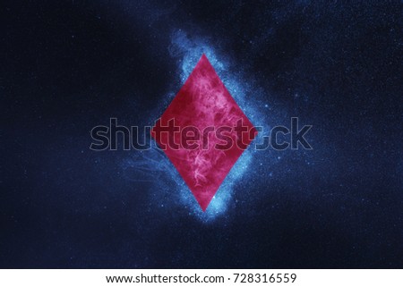 Playing card. Diamond symbol. Abstract night sky background