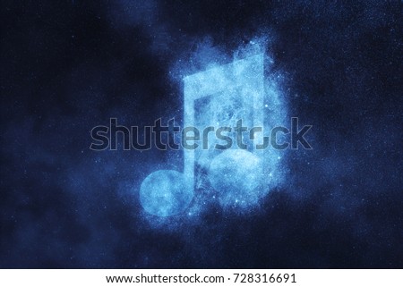 Music note sign, Music note symbol. Abstract night sky background Royalty-Free Stock Photo #728316691