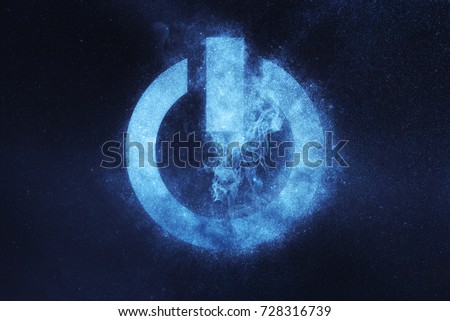 Power button sign, Power Button symbol. Abstract night sky background Royalty-Free Stock Photo #728316739