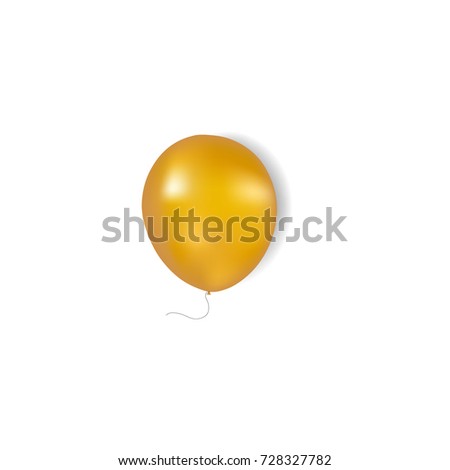 3d Realistic Colorful Balloon. Gold helium balloon Isolated on white Background. Vector Illustration