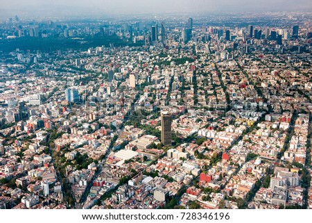 mexico city aerial view cityscape landscape from airplane