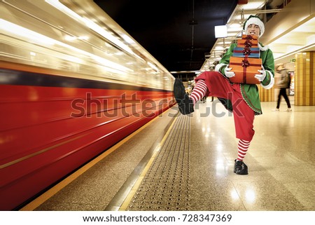 christmas elf and subway background 