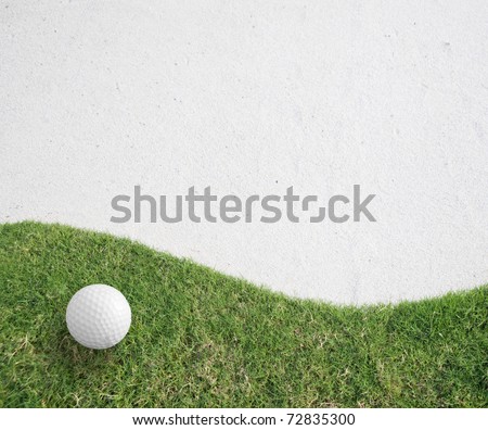 white Golf ball on green grass.Golf sport is Balance of Yin Yang.  Paste the text into the space 
right hand side