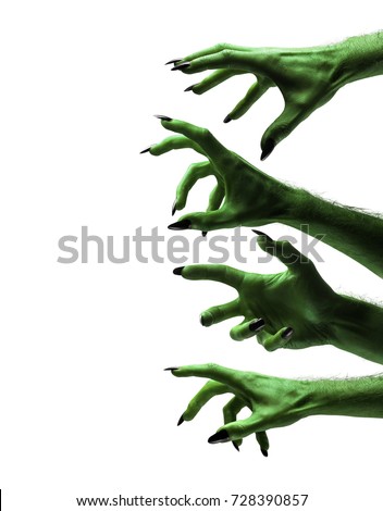 Halloween green witches or zombie monster hands