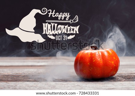 Halloween background spooky pumpkin with smoke in the dark night