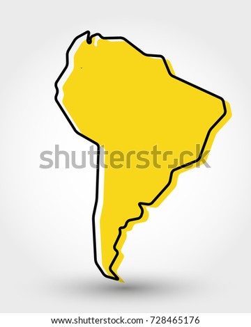 yellow outline map of South America, stylized concept Royalty-Free Stock Photo #728465176