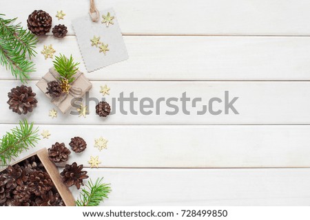White wooden background with Christmas or New Year decoration