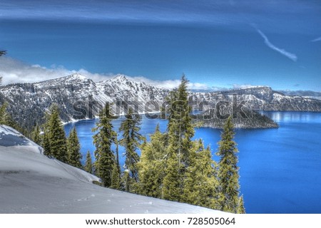 Wizard Island, Crater Lake on a gorgeous winter day.