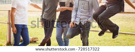 Friendship school education gesture and people concept group of smiling teenagers
