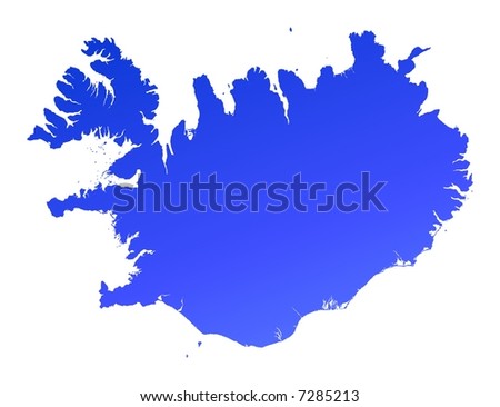 Blue gradient Iceland map. Detailed, Mercator projection.